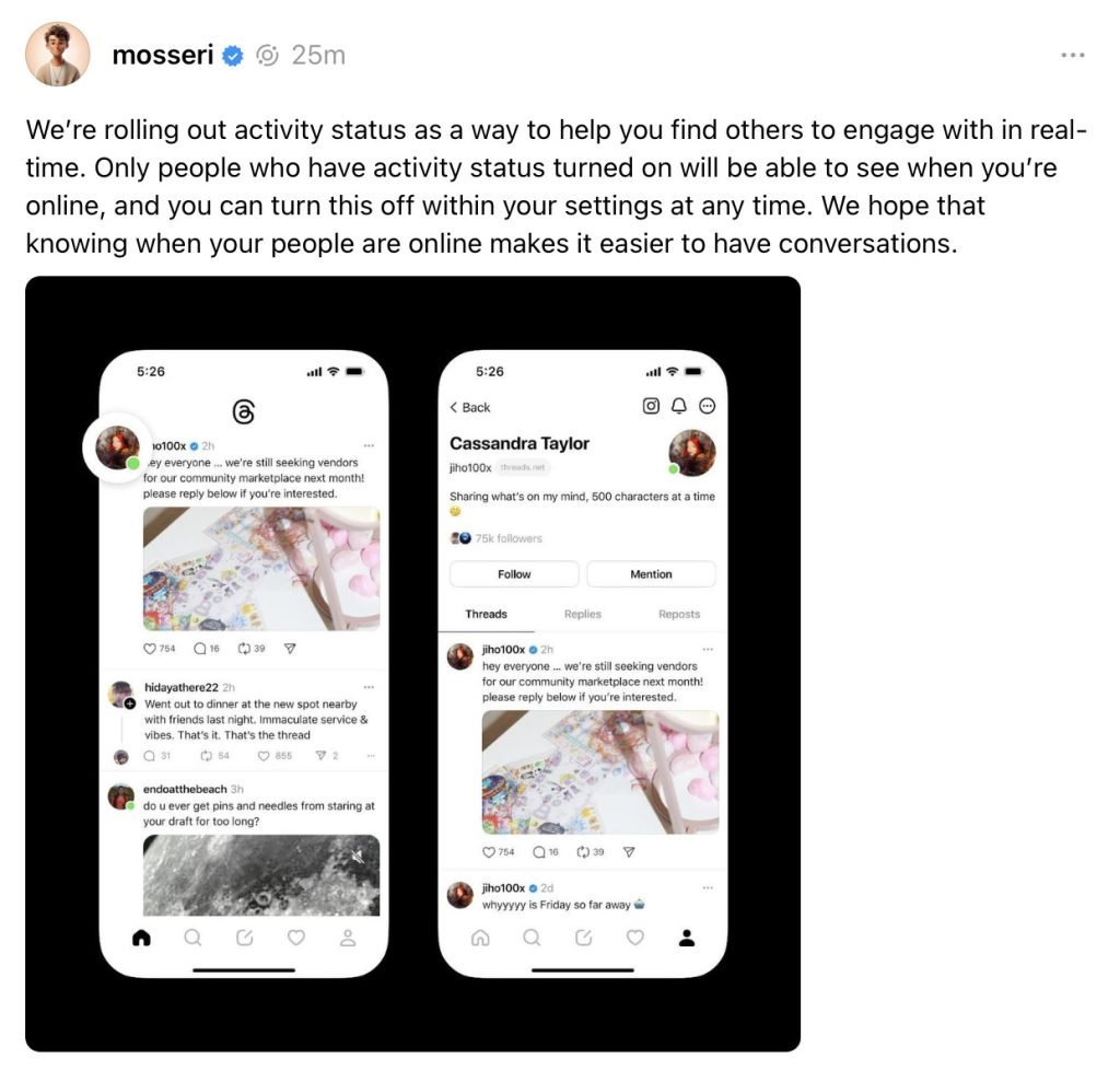 کاربران می‌توانند آنلاین بودن خود را به‌نمایش بگذارند