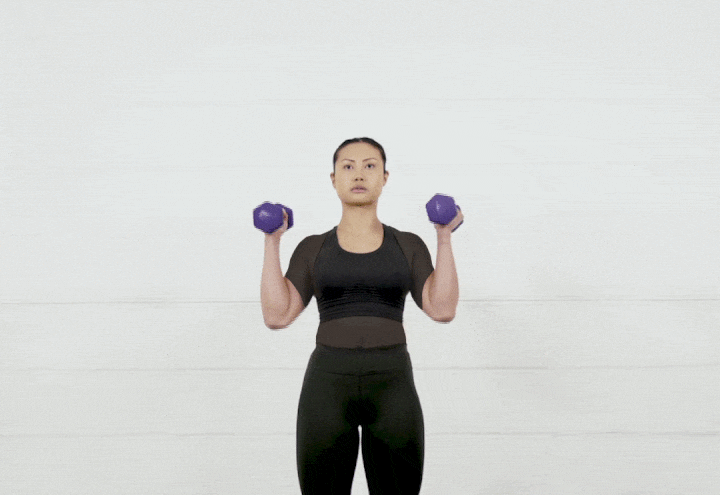 حرکات بدنسازی با دمبل؛ ۲۷ تمرین و انواع حرکات با دمبل_روشنفکر 66 ورزش با دمبل - پرس سرشانه